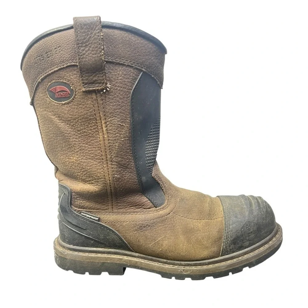Avenger A7896 Hammer Met Wellington Mens 10 Wide Brown Leather Work Boots Safety